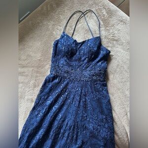 Say yes to the Prom blue maxi dress size 3 from macy's, embroidered.
